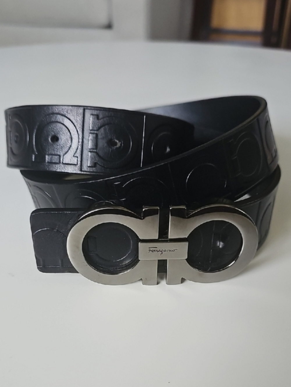 Salvatore Ferragamo Black Leather Belt with Silver Gancini Buckle - Picture 4 of 8